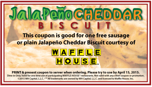 Waffle House Coupon March 2024 Free sausage or jalapeno cheddar biscuit at Waffle House