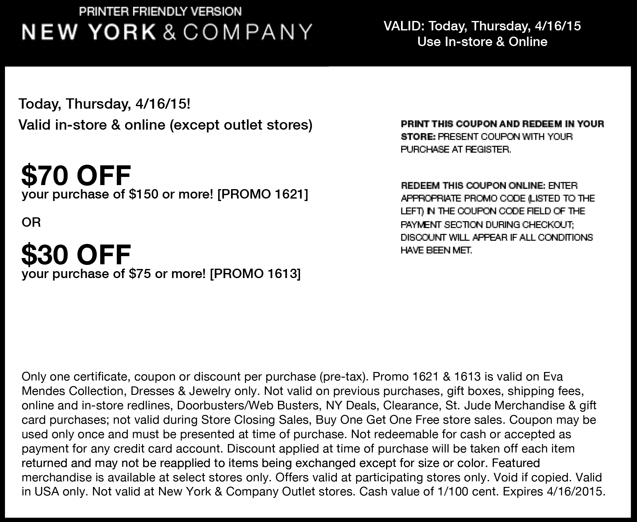 New York & Company Coupon April 2024 $30 off $75 & more today at New York & Company, or online via promo code 1613