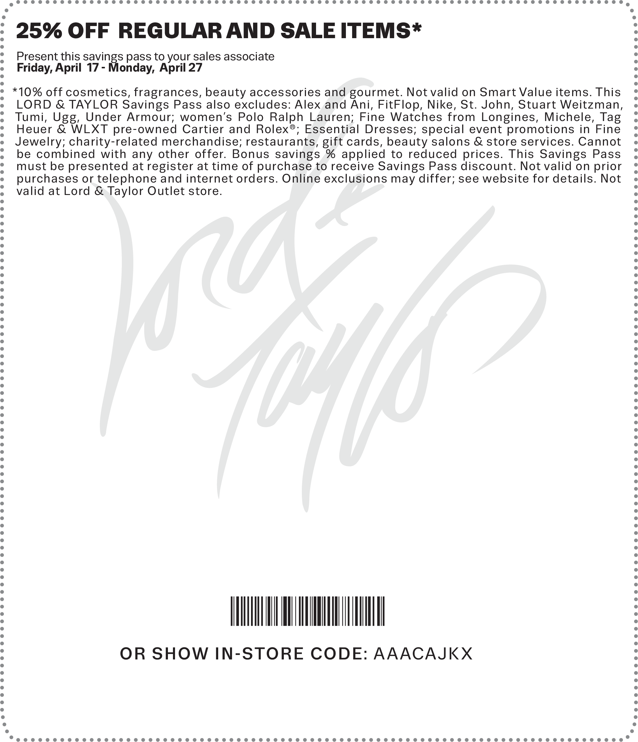 Lord & Taylor Coupon March 2024 Extra 25% off at Lord & Taylor, or online via promo code FRIENDS