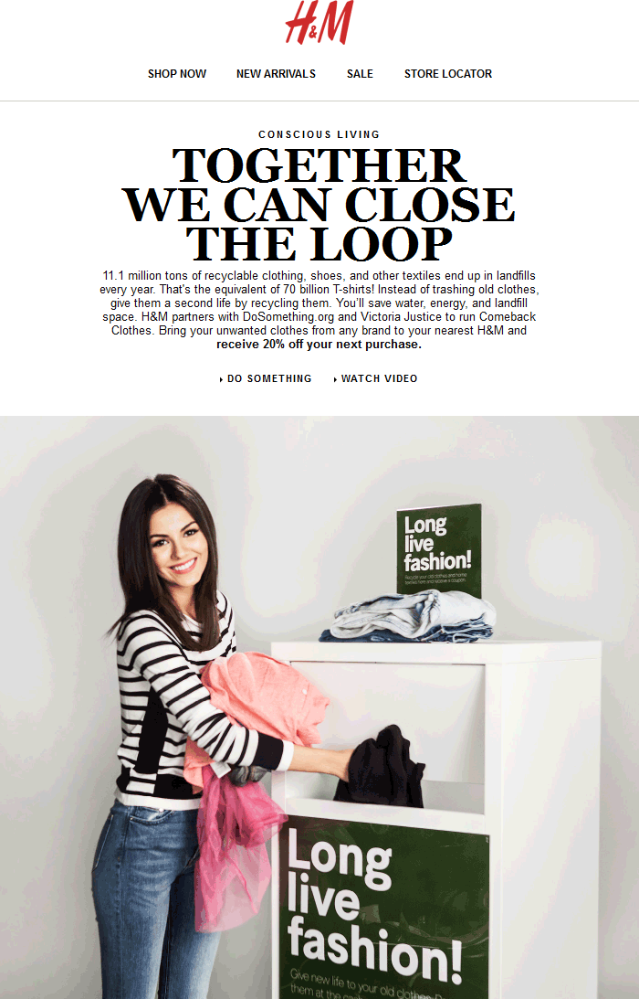 H&M Coupon April 2024 Donate unwanted clothes for 20% off at H&M