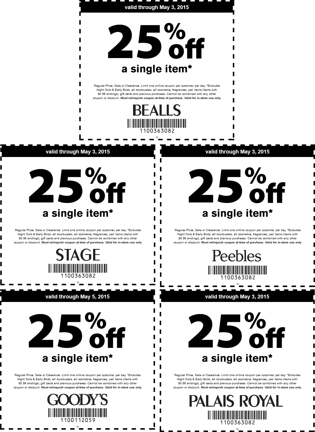 Bealls Coupon April 2024 25% off a single item at Bealls, Peebles, Goodys, Palais Royal & Stage stores