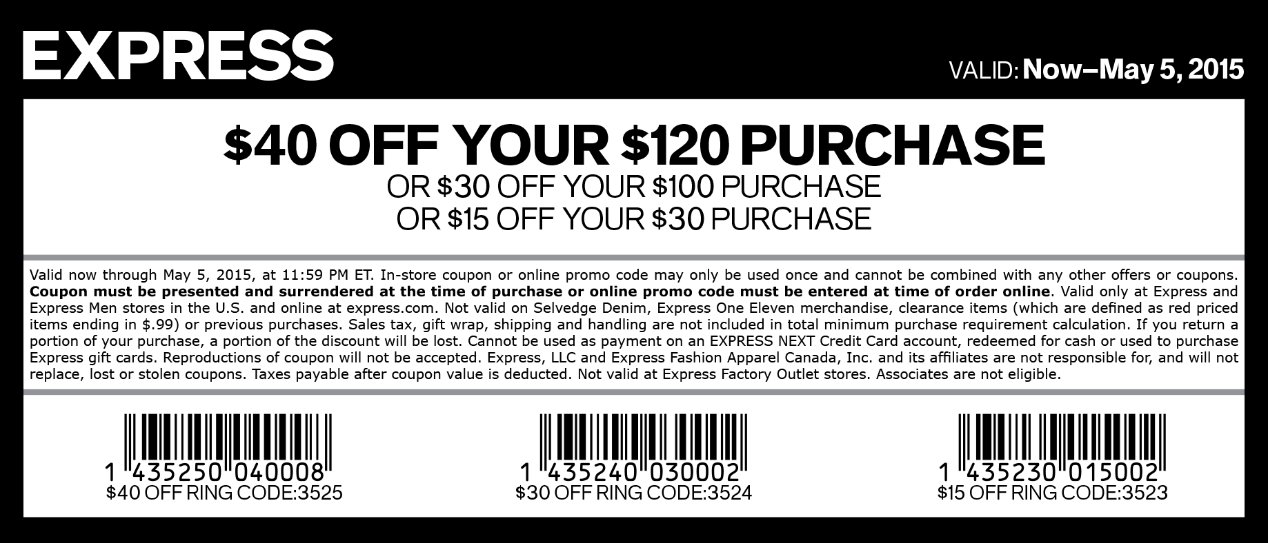 Express Coupon April 2024 $15 off $30 & more at Express, or online via promo code 3520