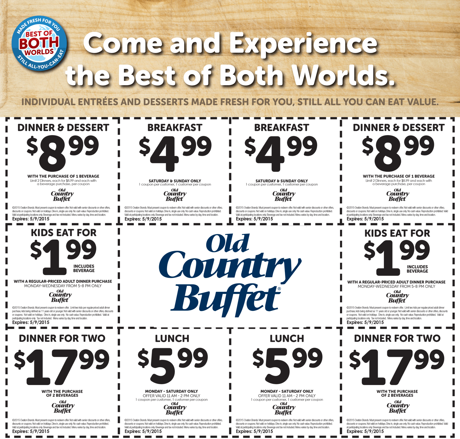 Old Country Buffet Coupon April 2024 $2 kids, $5 breakfast, $6 lunch & more at Old Country Buffet