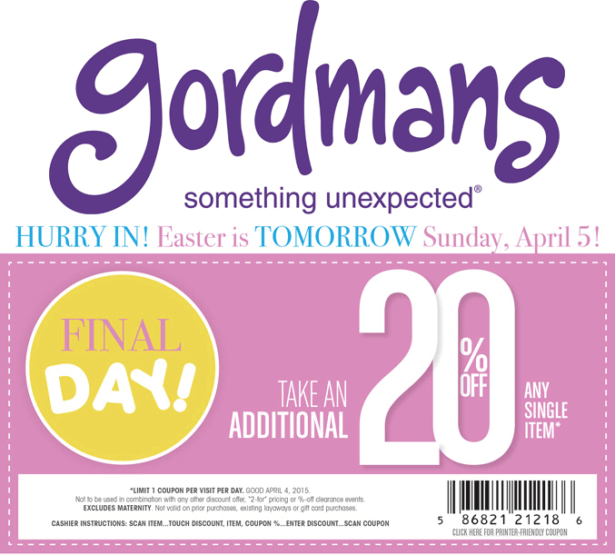 Gordmans Coupon April 2024 20% off a single item at Gordmans