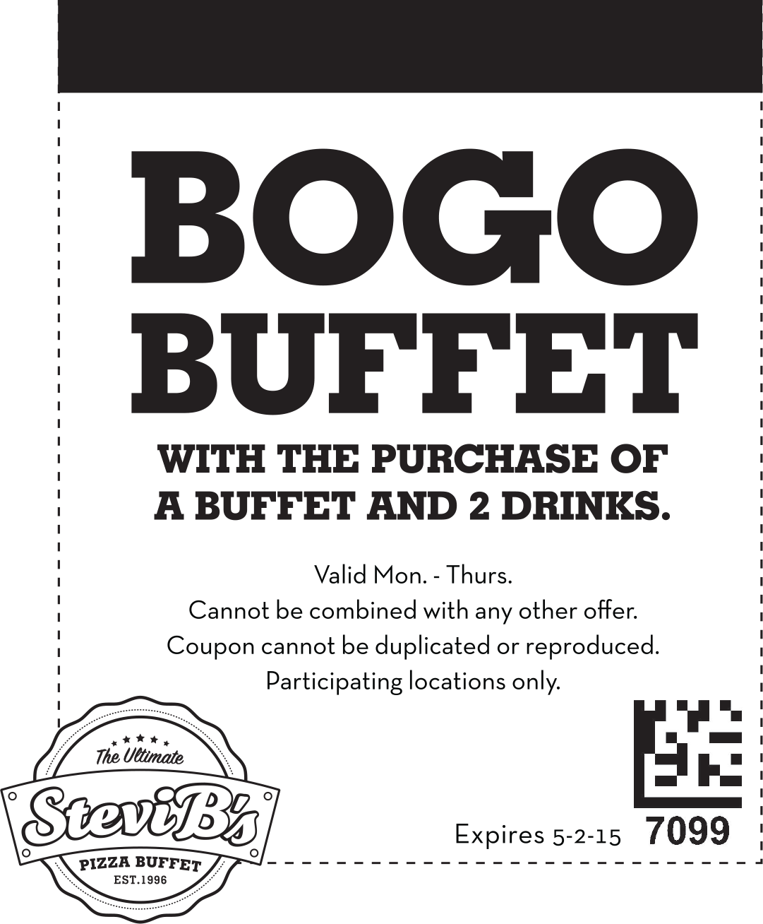 Stevi Bs Coupon April 2024 Second buffet free at Stevi Bs pizza buffet