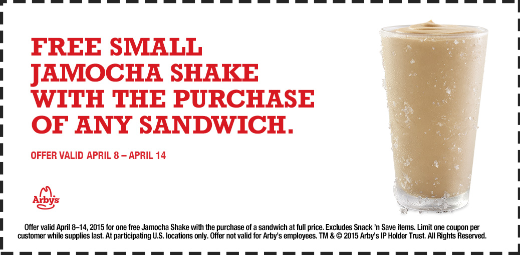 Arbys Coupon April 2024 Free milkshake with any sandwich at Arbys