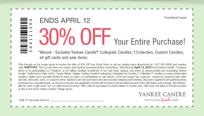 Yankee Candle Coupon April 2024 30% off at Yankee Candle, or online via promo code THIRTYOFF