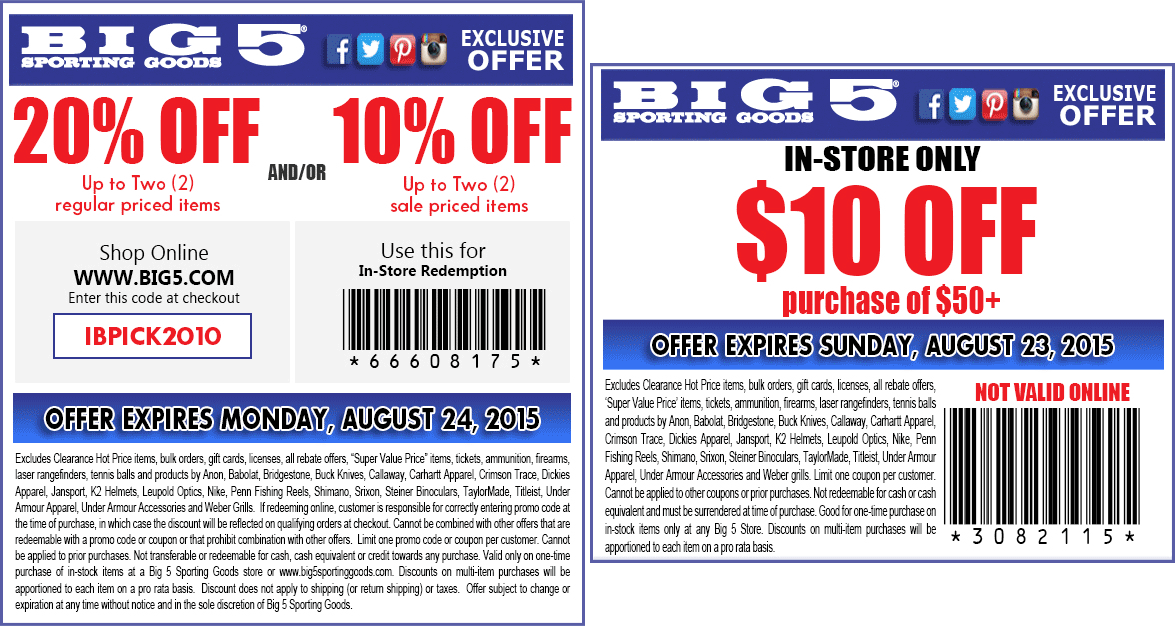 Big 5 Coupons 20 Off A Couple Items At Big 5 Sporting