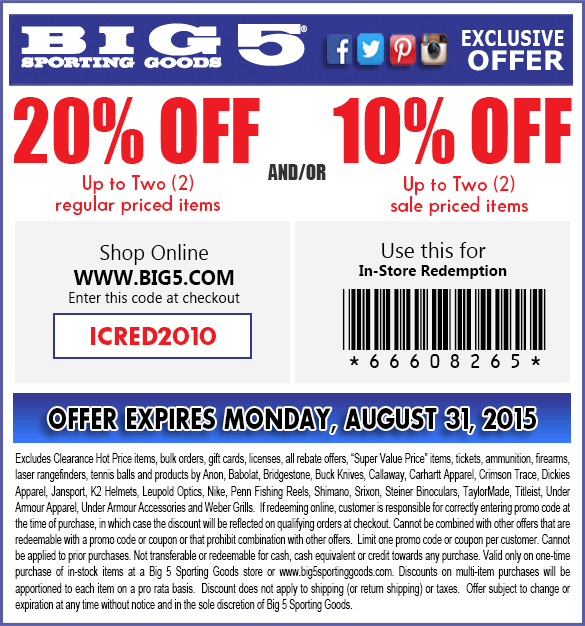 Big 5 Coupon 20 Off Printable