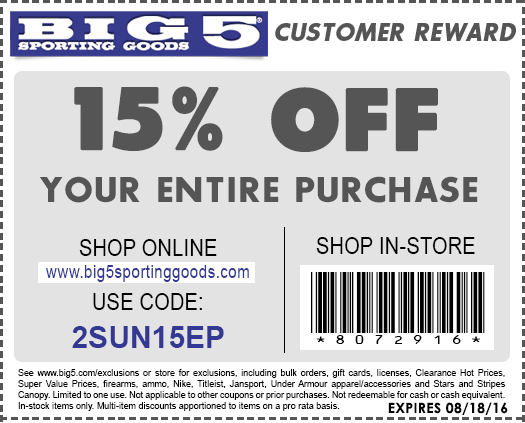 Past Big 5 Sporting Goods Coupon Codes