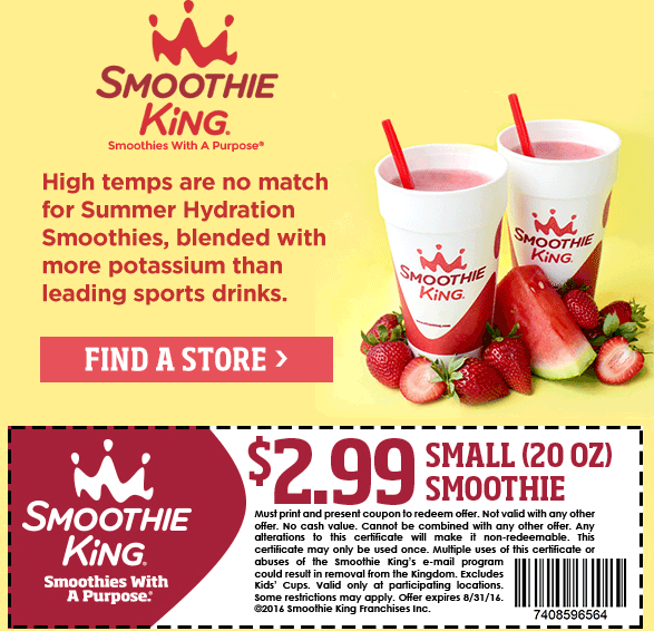 Smoothie King Coupons 3 smoothie at Smoothie King