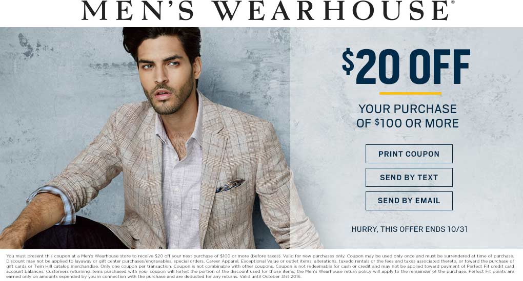 Mens Wearhouse coupons - Extra 30% off clearance at Mens