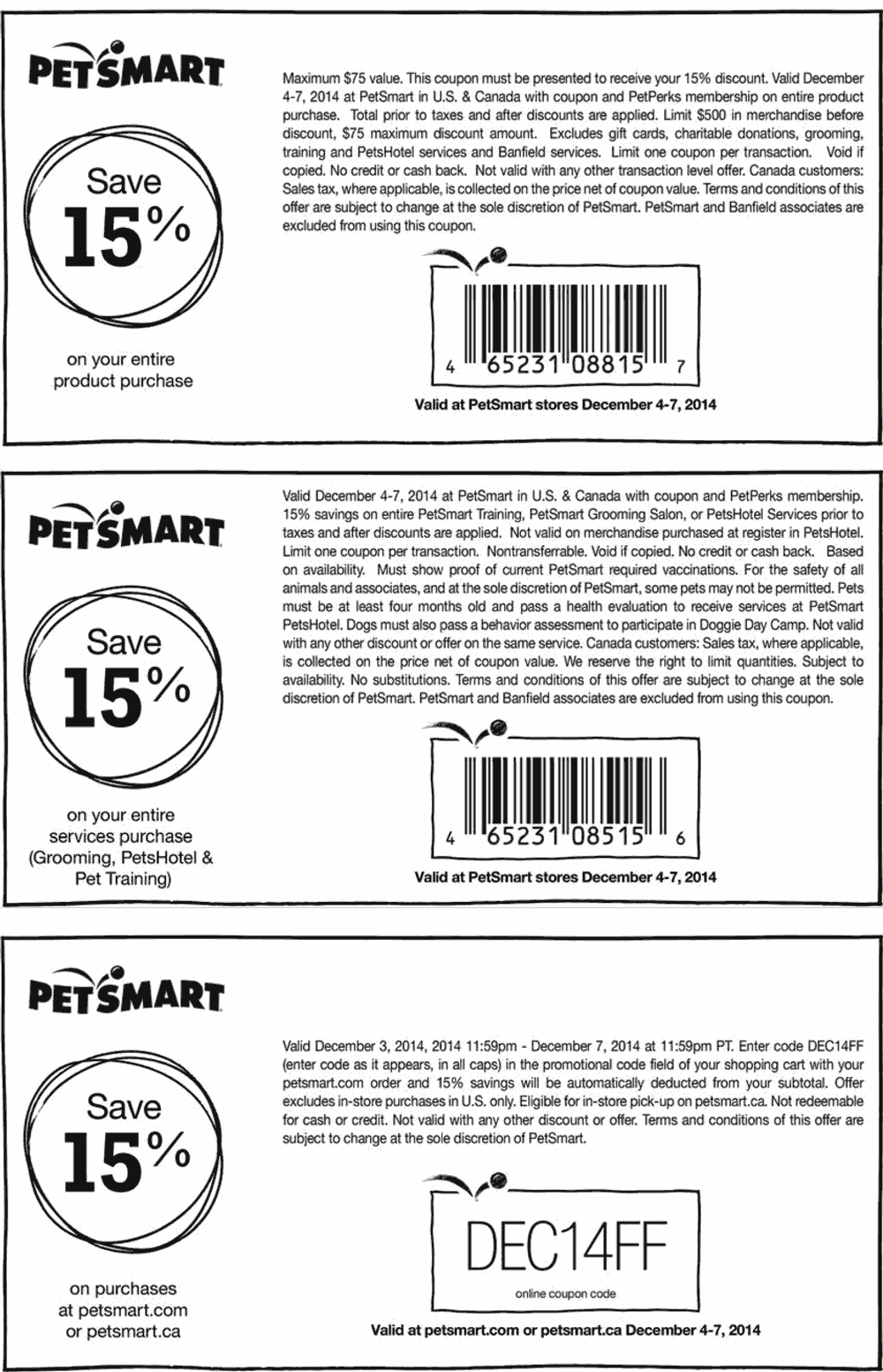 PetSmart Coupon April 2024 15% off at PetSmart, or online via promo code DEC14FF
