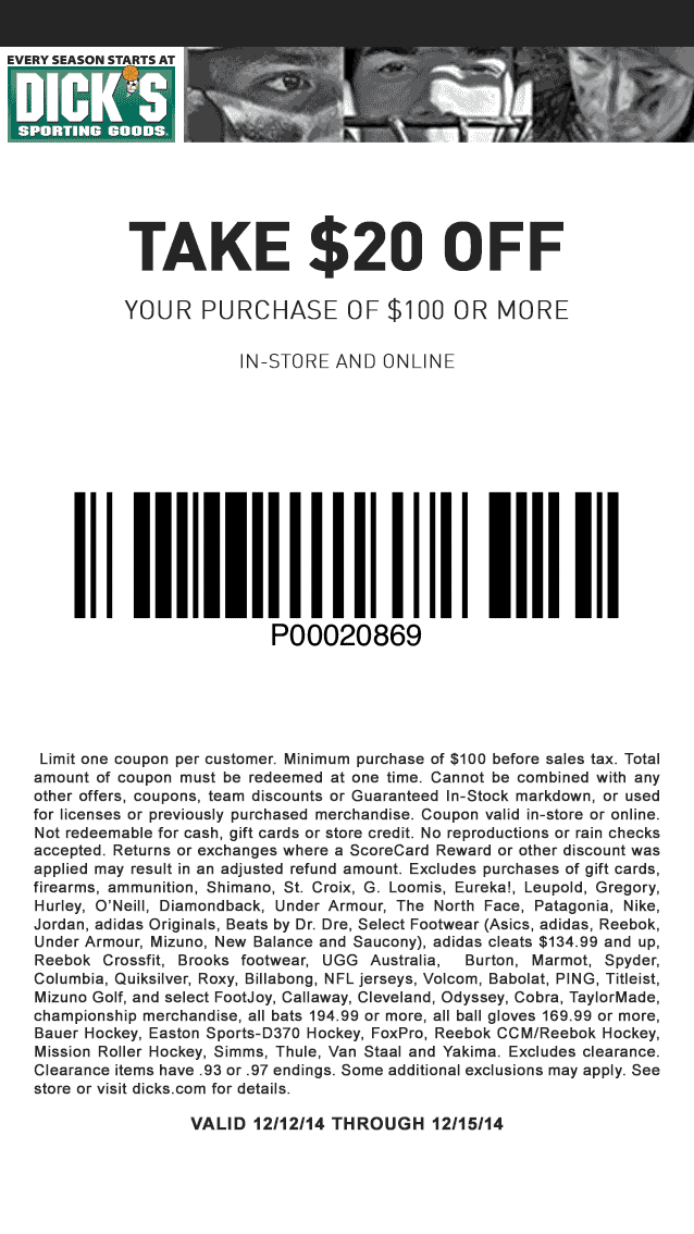 Dicks Coupon April 2024 $20 off $100 at Dicks Sporting Goods, ditto online