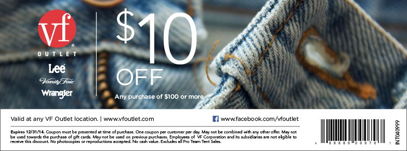 VF Outlet Coupon April 2024 $10 off $100 at VF Outlet
