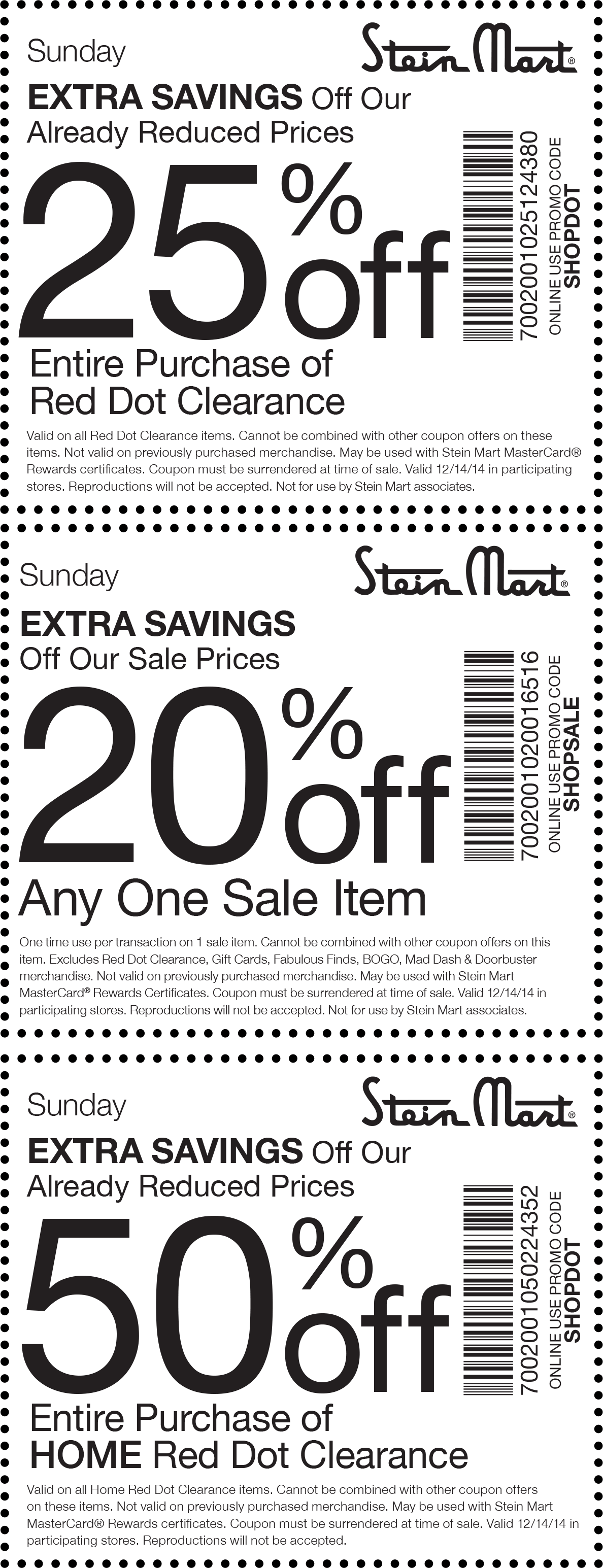 Stein Mart Coupon April 2024 50% off clearance & more today at Stein Mart, or online via promo code SHOPDOT
