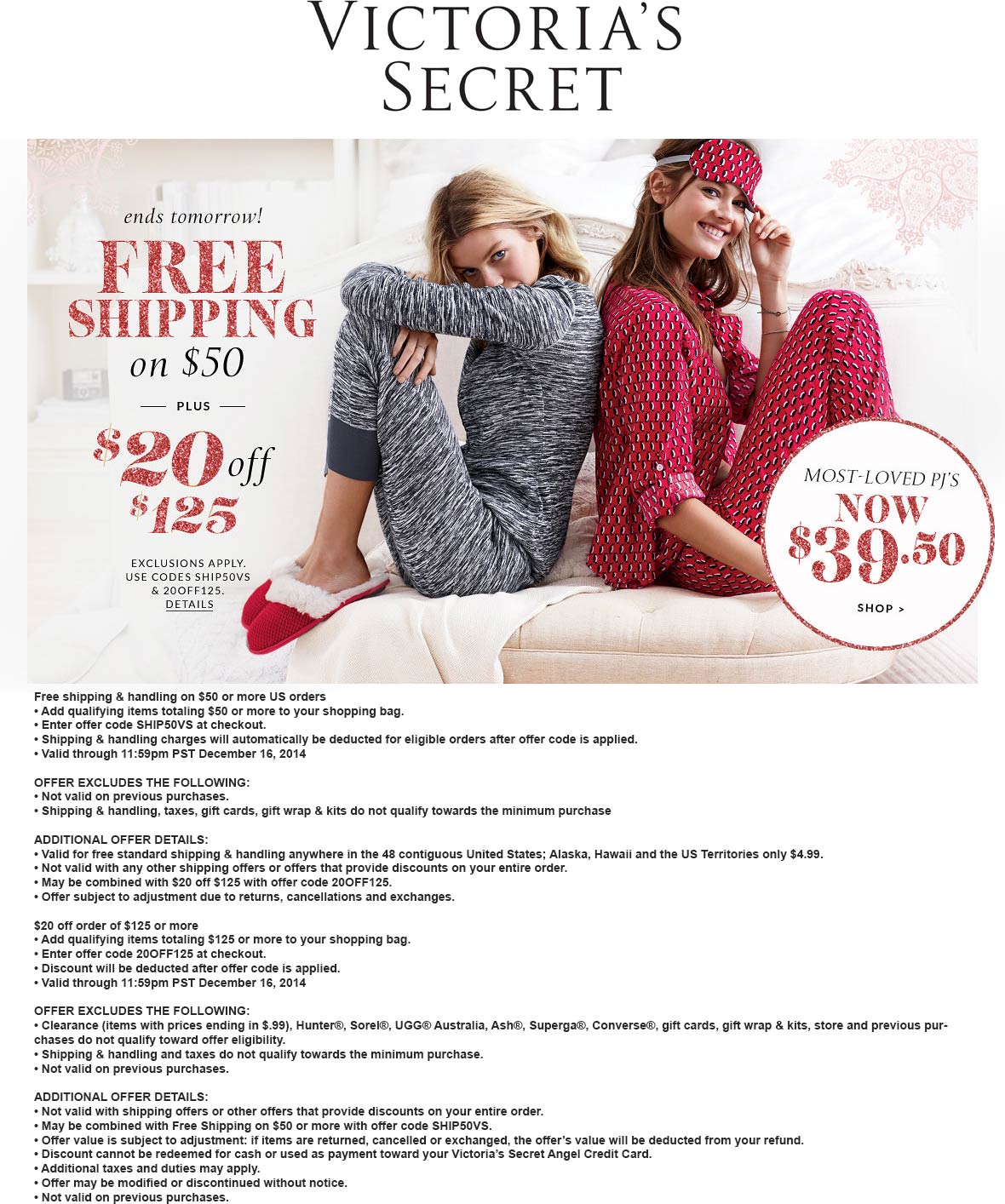 Victorias Secret Coupon April 2024 $20 off $125 with free shipping online at Victorias Secret via promo code 20OFF125