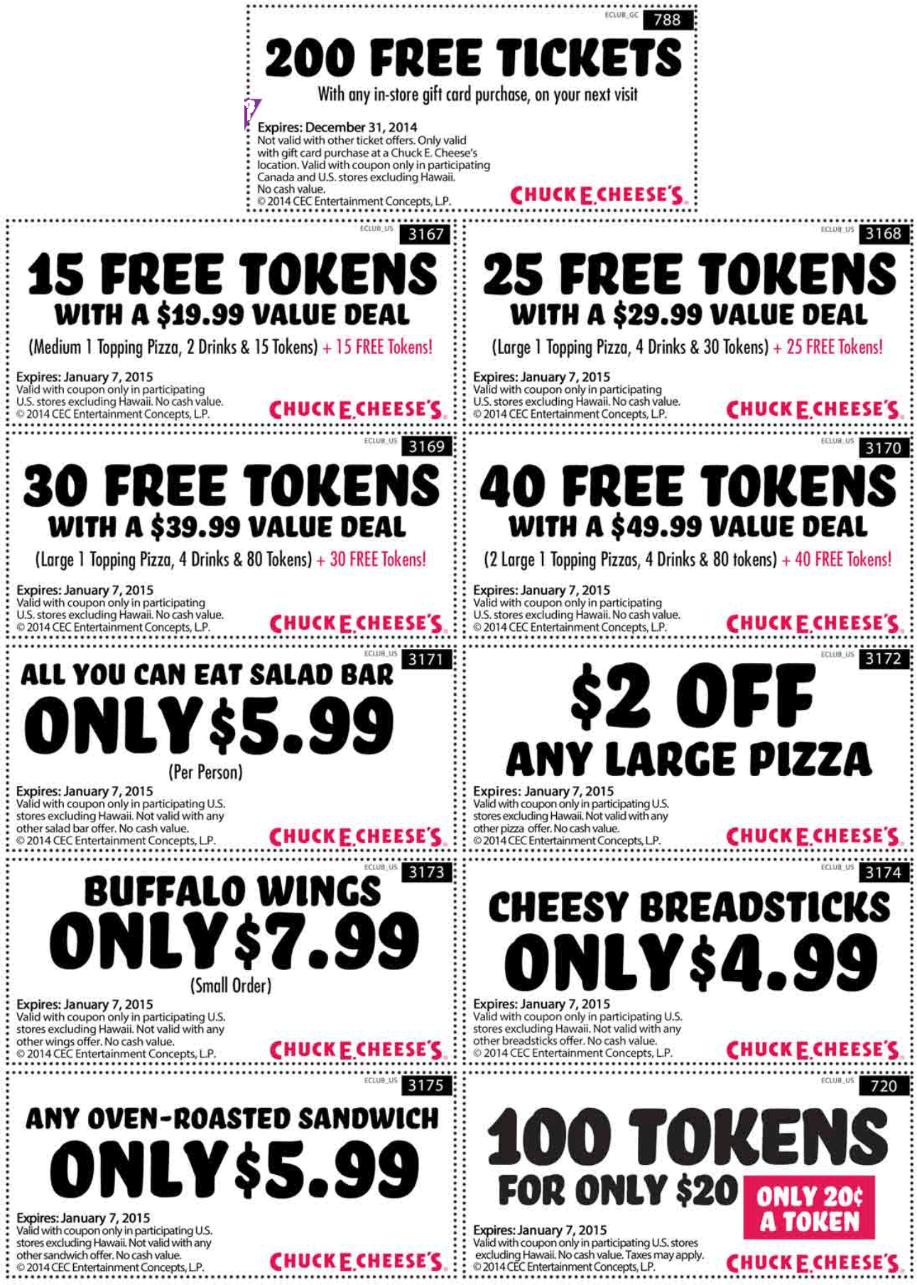 chuck e cheese coupons 100 tokens for $20 2021
