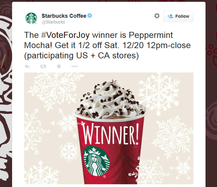 Starbucks Coupon March 2024 50% off Peppermint Mocha today at Starbucks