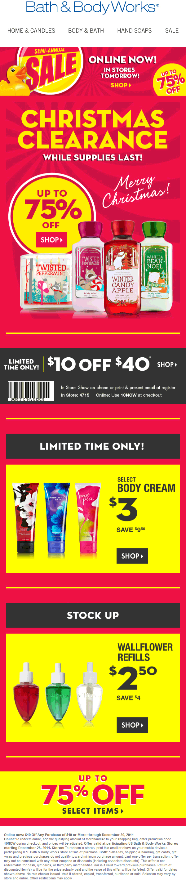 Bath & Body Works Coupon April 2024 $10 off $40 at Bath & Body Works, or online via promo code 10NOW