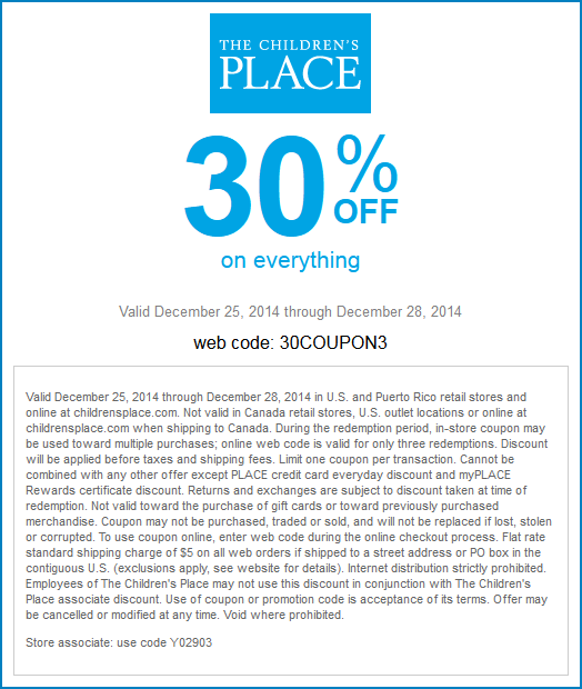 Childrens Place Coupon April 2024 Everything is 30% off at The Childrens Place, or online via promo code 30COUPON3