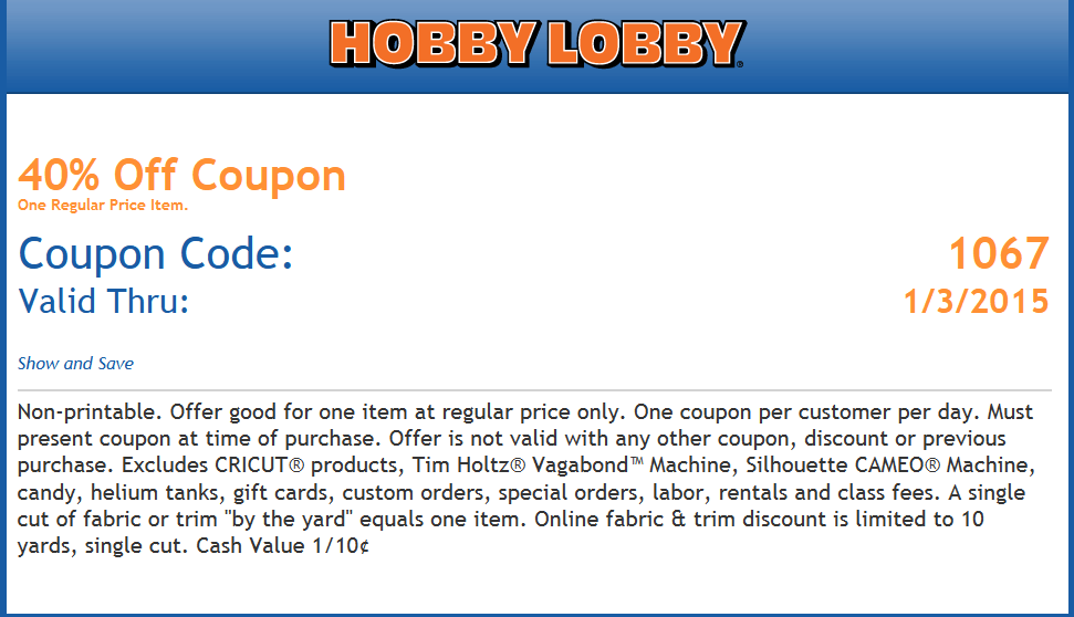 Hobby Lobby Coupon March 2024 40% off a single item at Hobby Lobby, or online via promo code 5578