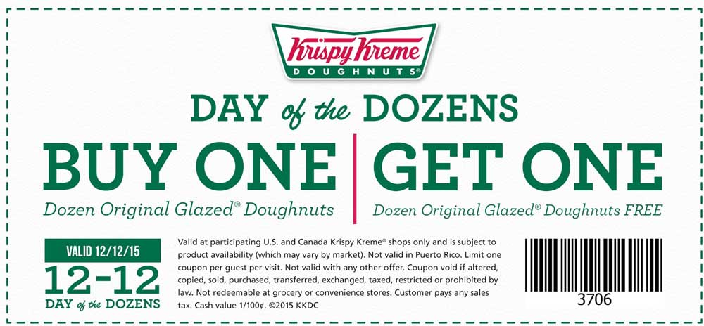 Krispy Kreme Coupon January 2016 Second dozen doughnuts free the 12th at Krispy Kreme