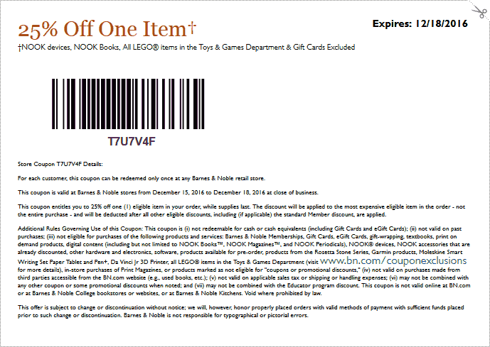 Barnes Noble Coupons 25 Off A Single Item At Barnes Noble