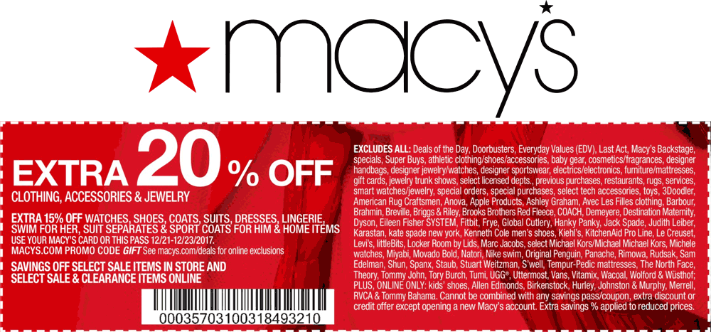 Macys Coupons - Extra 20% off at Macys, or online via promo code GIFT