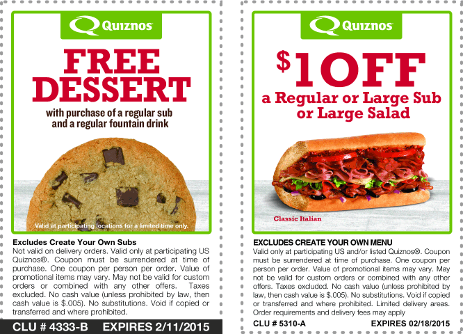 Quiznos coupons & promo code for [April 2024]