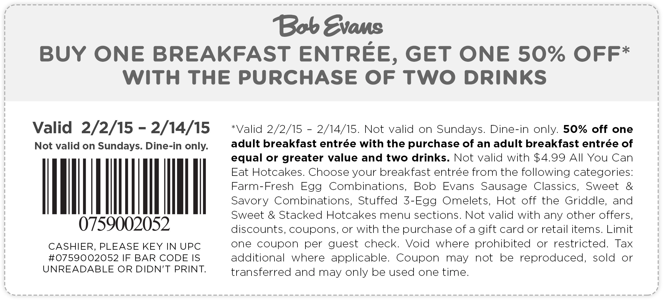 Bob Evans Coupon March 2024 Second breakfast 50% off at Bob Evans