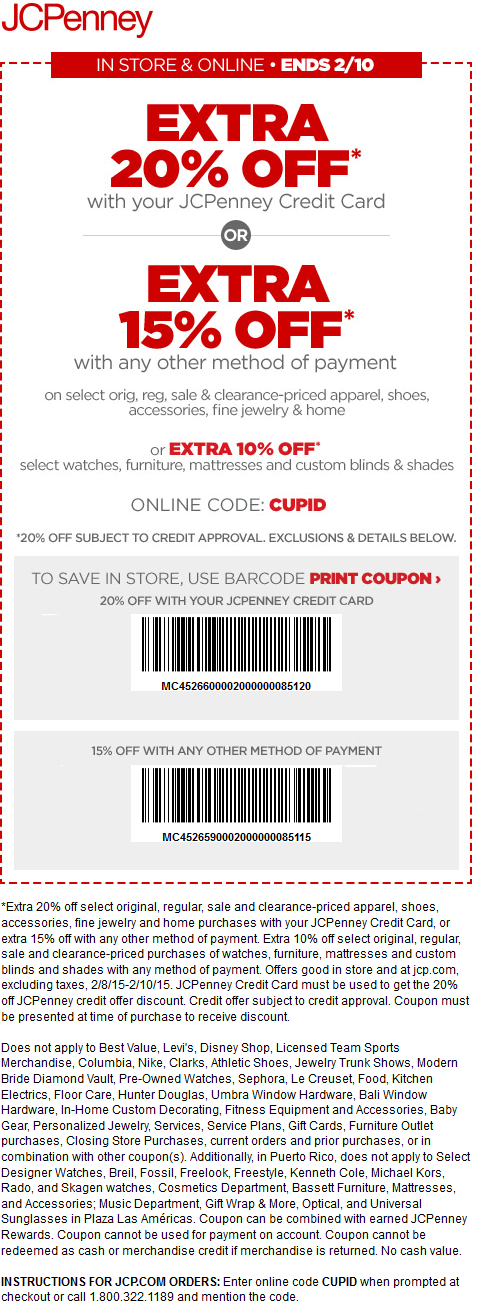 JCPenney Coupon April 2024 15% off at JCPenney, or online via promo code CUPID