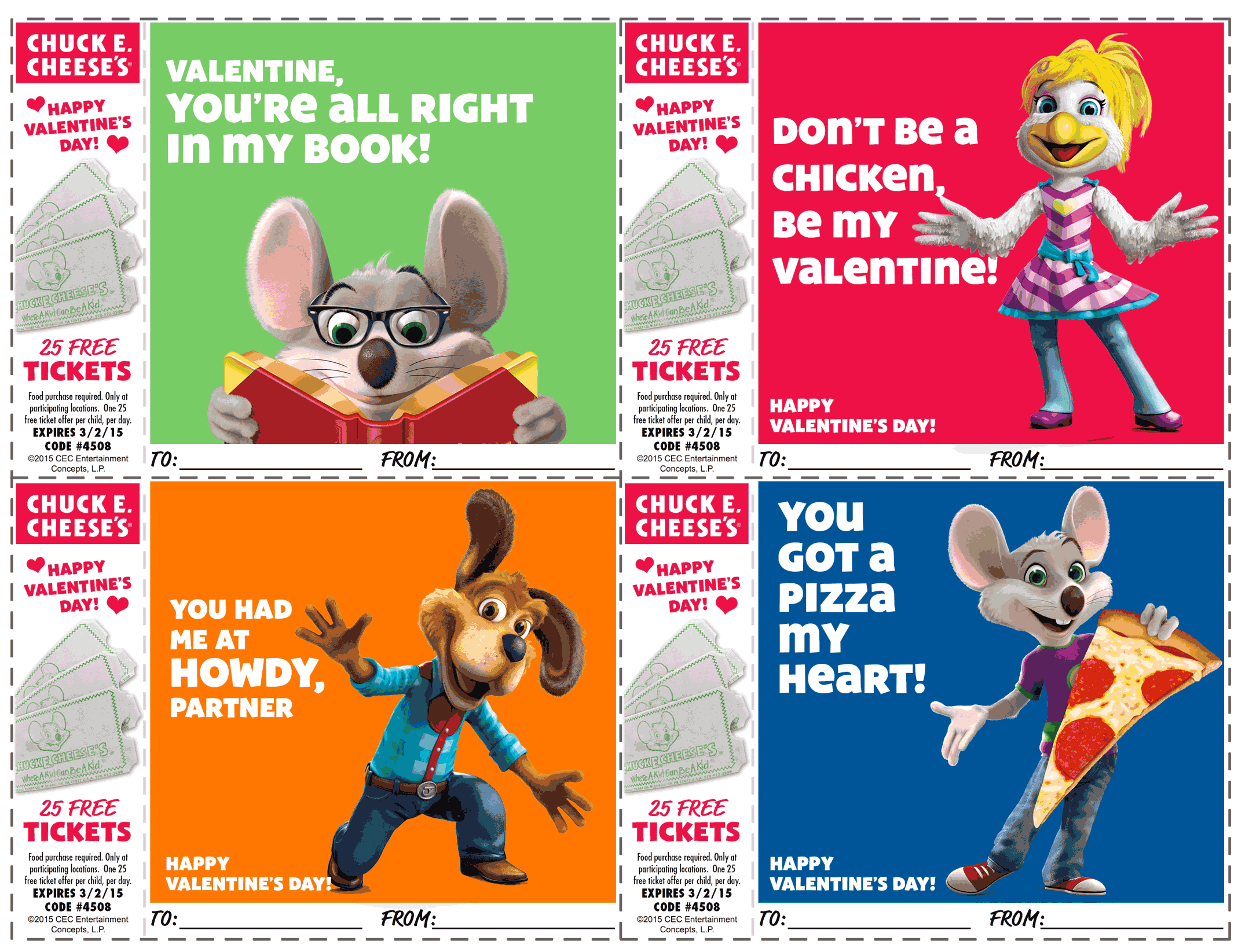 Chuck E. Cheese Coupon March 2024 25 Free tickets Valentines cards from Chuck E. Cheese