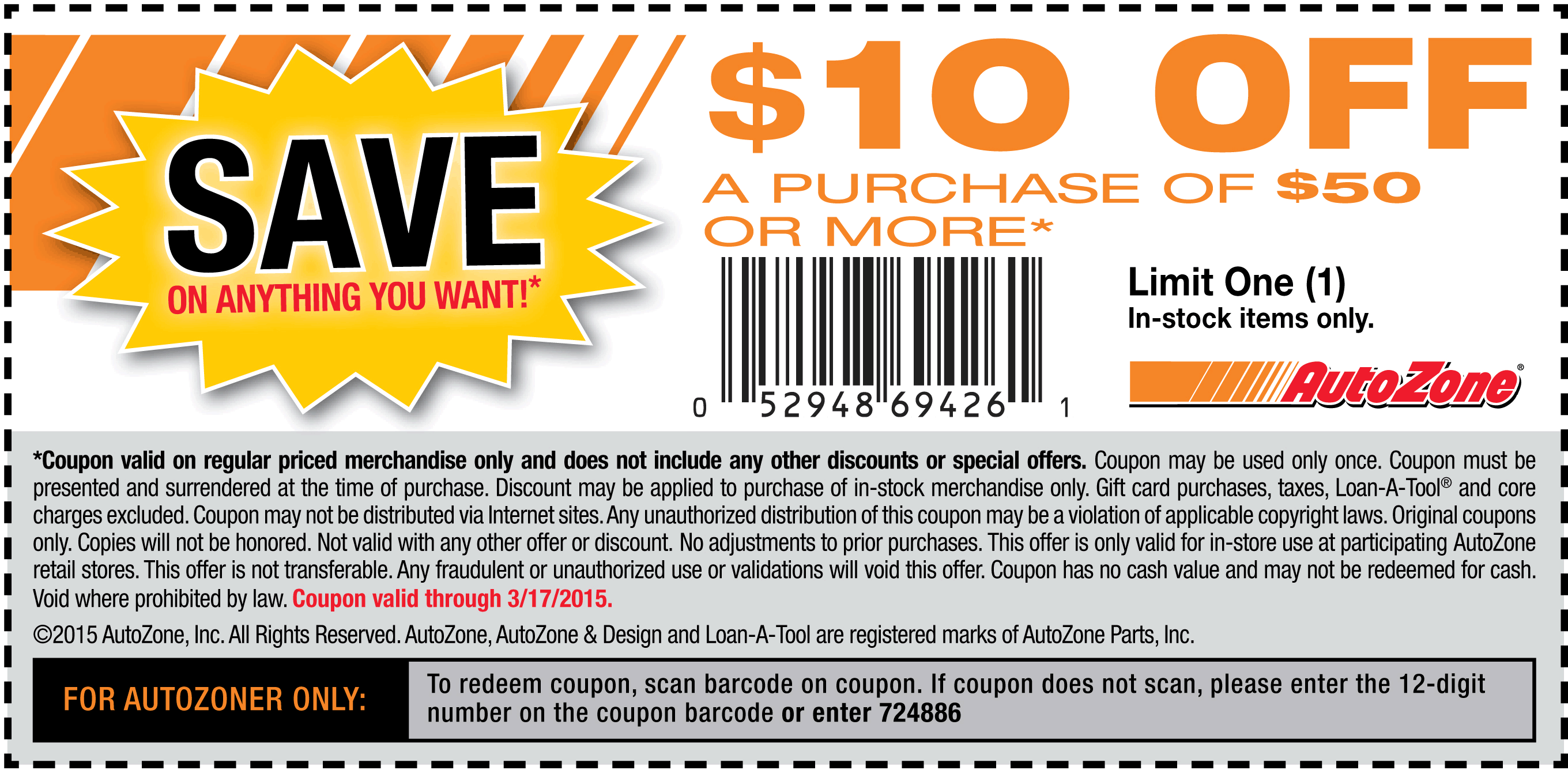 AutoZone Coupon April 2024 $10 off $50 at AutoZone