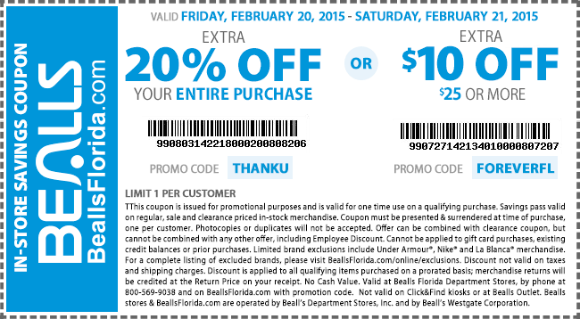 Bealls Coupon March 2024 $10 off $25 & more today at Bealls, or online via promo code FOREVERFL