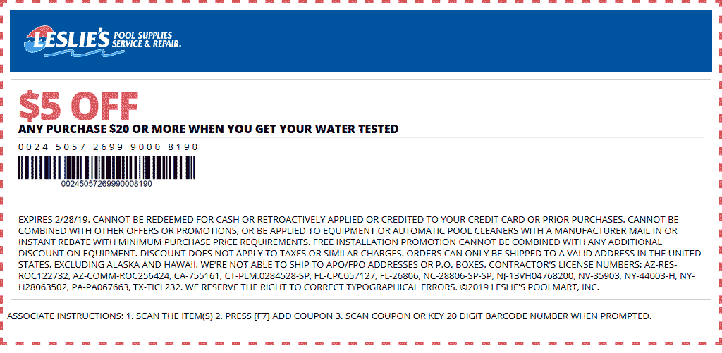 Leslies Pool Supplies Coupons 5 Off 20 At Leslies Pool Supply