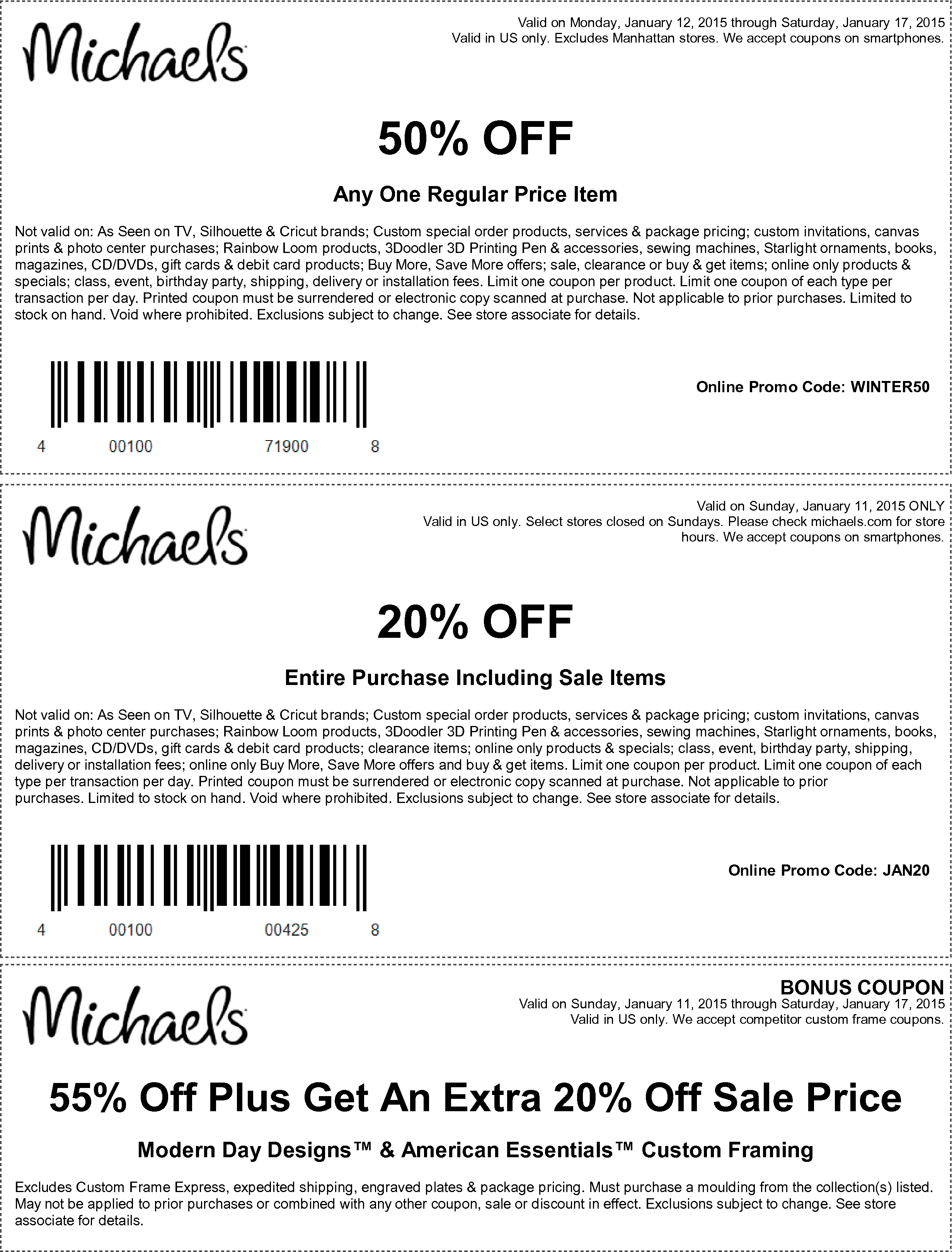Michaels Coupon April 2024 50% off a single item & more at Michaels, or online via promo code WINTER50