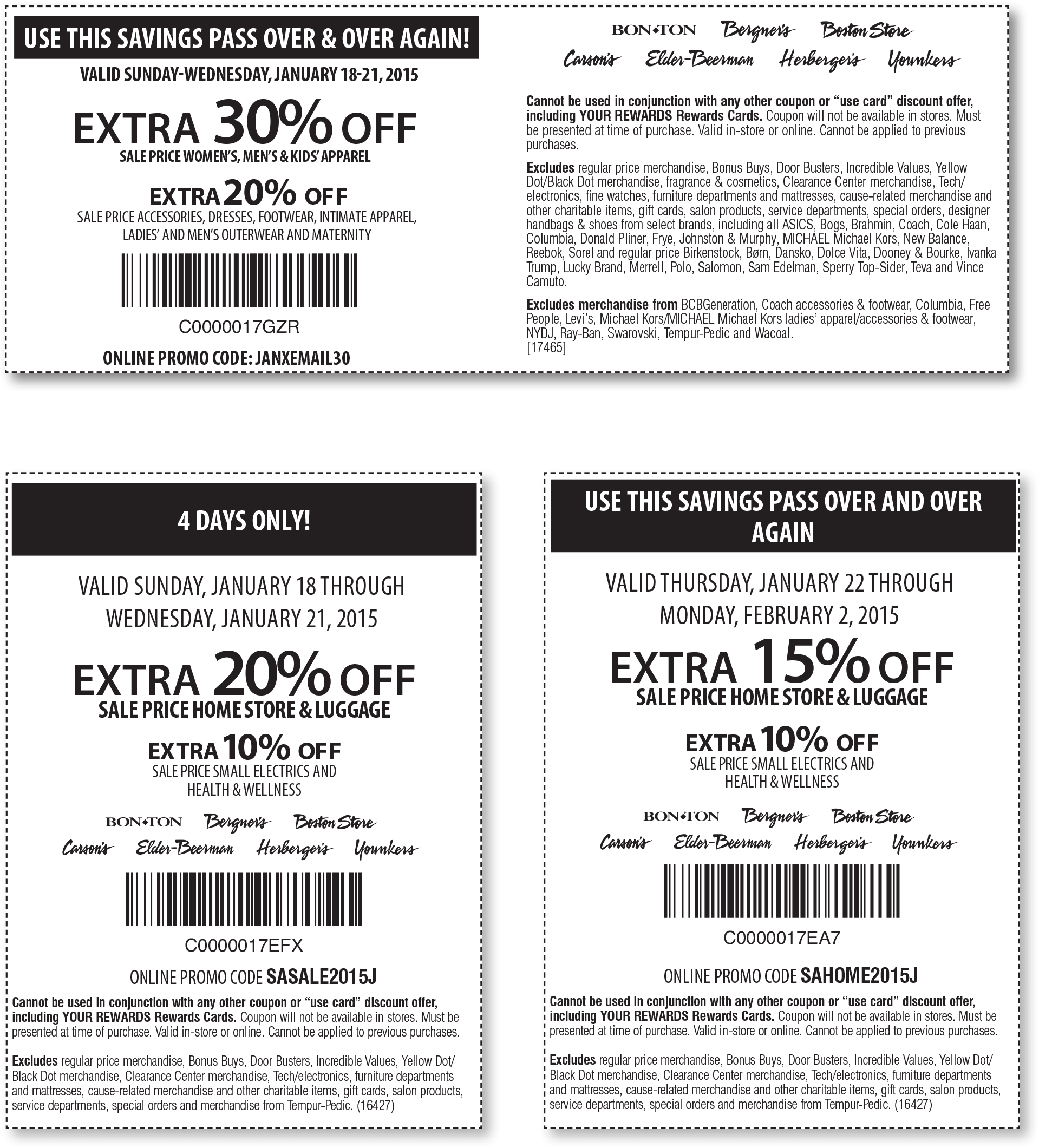 Carsons Coupon April 2024 Extra 30% off sale apparel & more at Carsons, Bon Ton & sister stores, or online via promo JANXEMAIL30