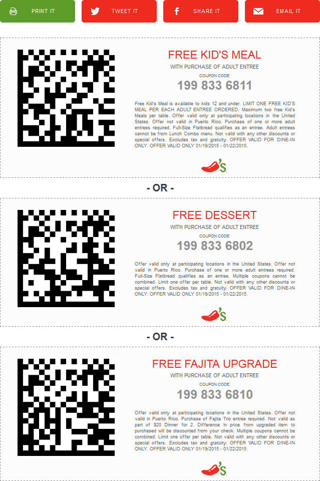 Chilis coupons & promo code for [April 2024]