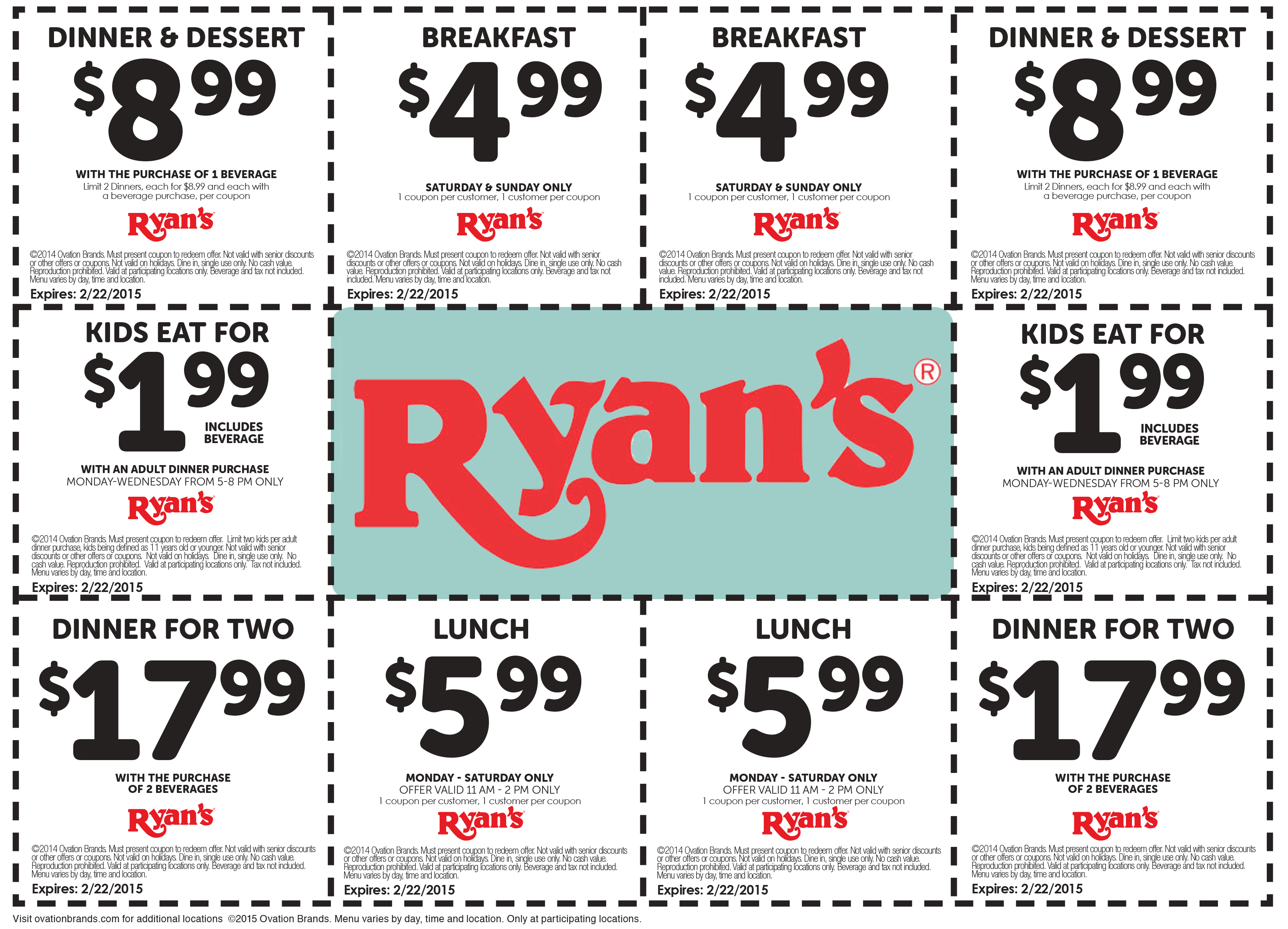 Ryans Coupon April 2024 $2 kids, $5 breakfast, $6 lunch & more at Ryans buffet