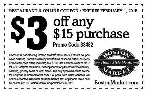 Boston Market Coupon April 2024 $3 off $15 at Boston Market restaurants