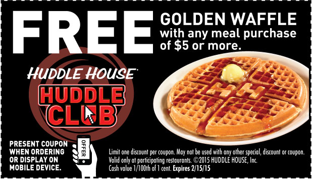 Huddle House Coupon April 2024 Free waffle with $5 spent at Huddle House restaurants