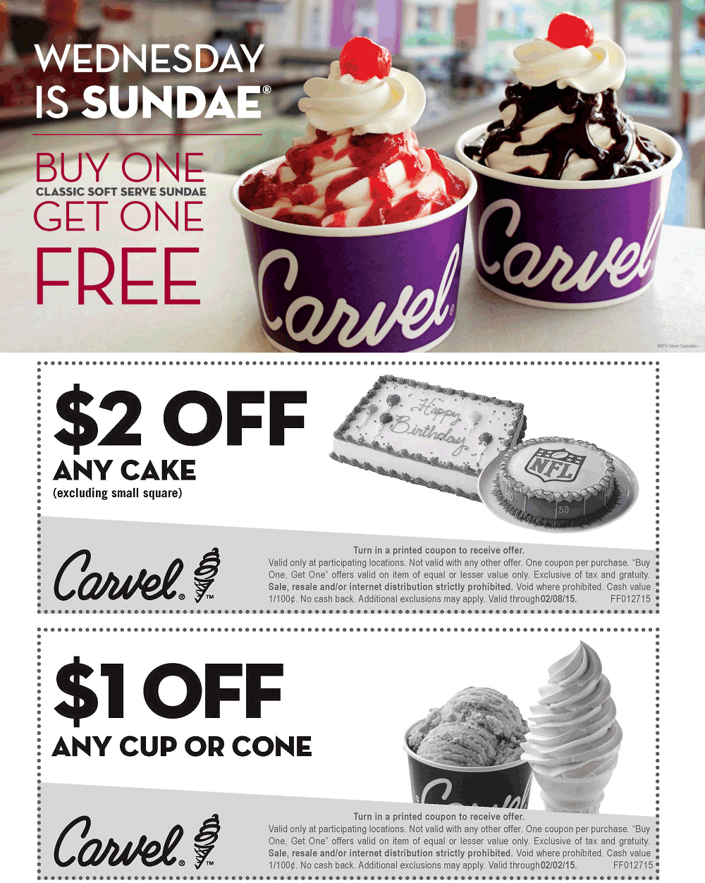 Carvel Coupon April 2024 Second sundae free on Wednesdays & more at Carvel ice cream