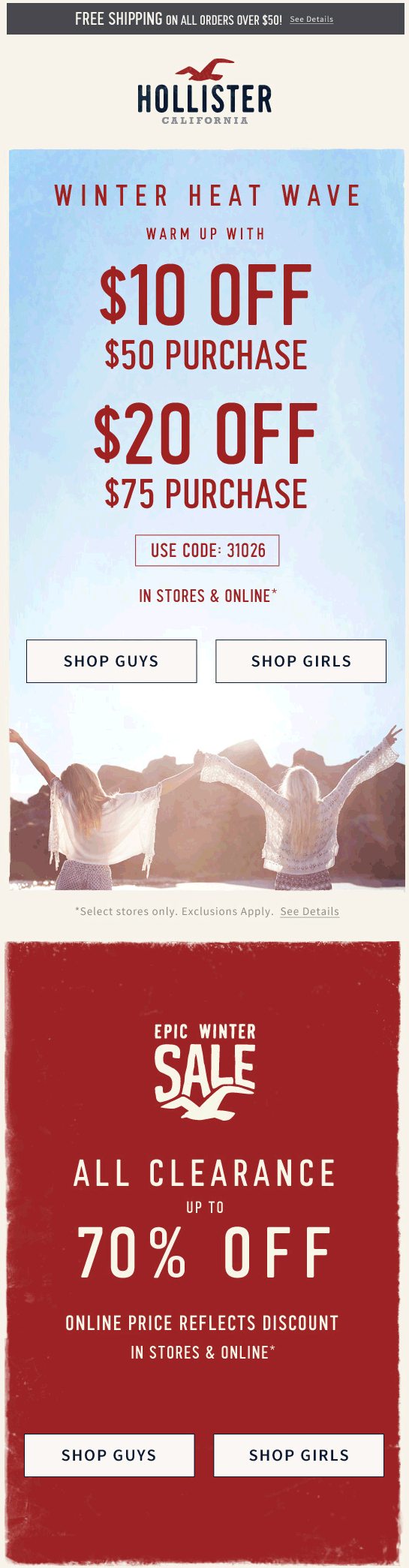 Hollister 10 deals off 50