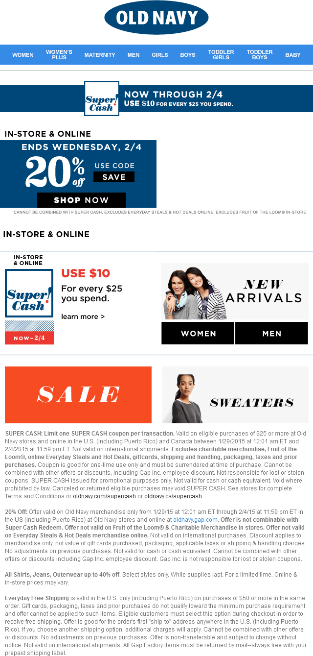 Old Navy Coupon April 2024 20% off at Old Navy, or online via promo code SAVE