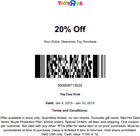 Toys R Us Coupon April 2024 Extra 20% off clearance toys at Toys R Us