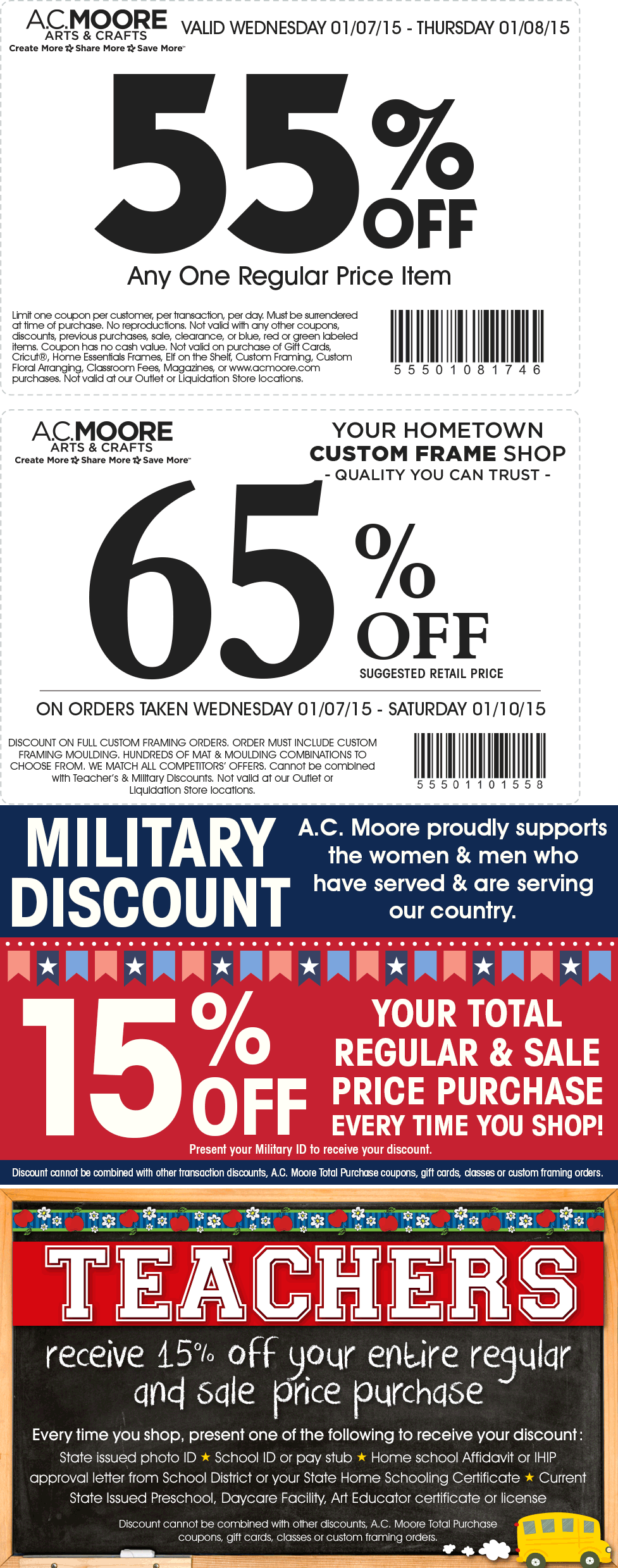 A.C.Moore Coupon April 2024 55% off a single item & 15% off for teachers and military at A.C.Moore