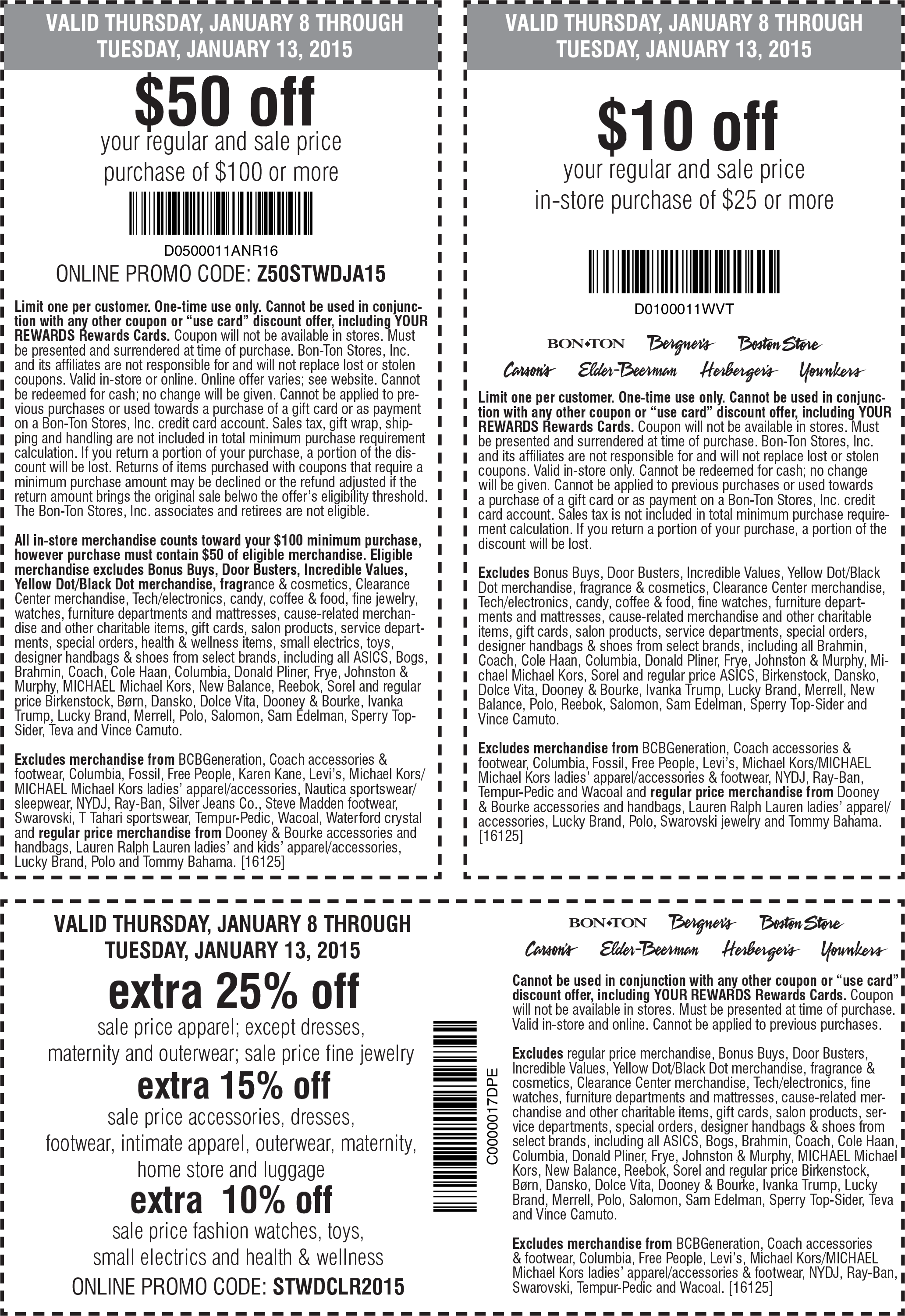 Carsons Coupon April 2024 $10 off $25 & $50 off $100 at Carsons, Bon Ton & sister stores, or online via promo Z50STWDJA15