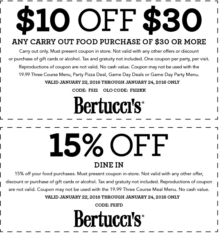 Bertuccis Coupons 15 off & more today at Bertuccis restaurants