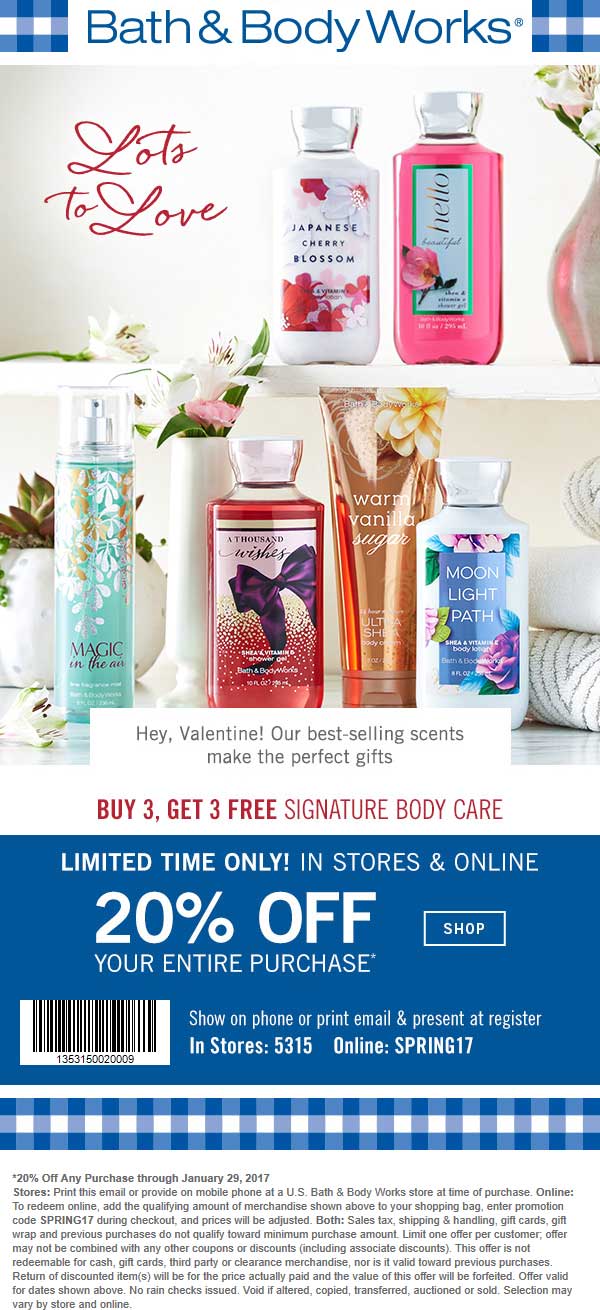 Bath & Body Works Coupons Free 2oz body lotion at Bath & Body Works